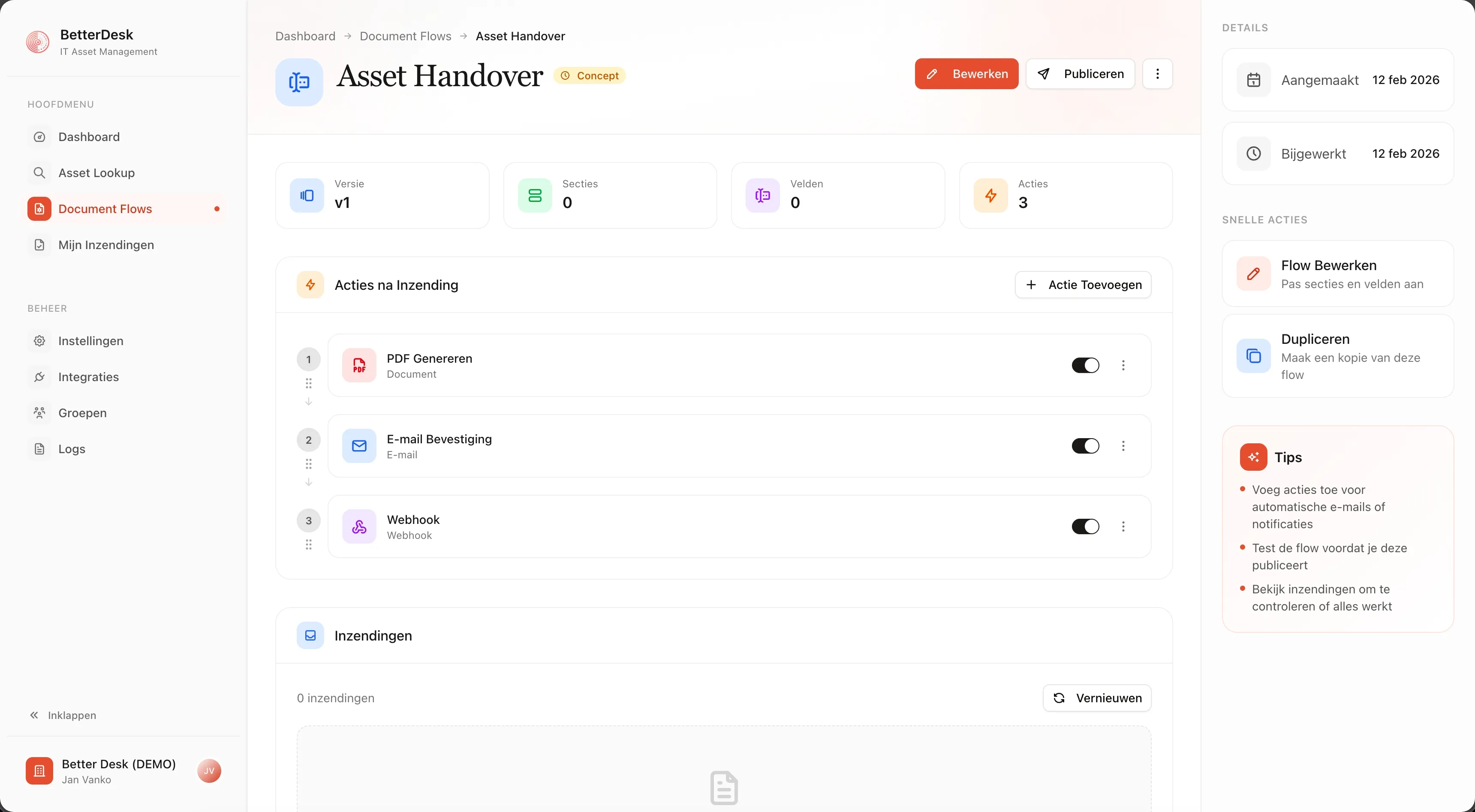 Actions pipeline configuration